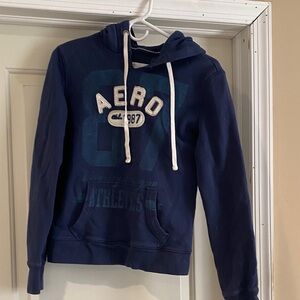 Aeropostale Dark Blue unisex Hoodie size medium. The sweatshirt is tight fitting